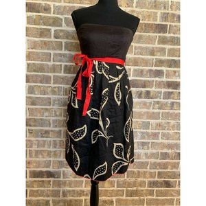 MAEVE Hosta Leaf Vintage Anthropologie strapless linen dress black a-line size 2